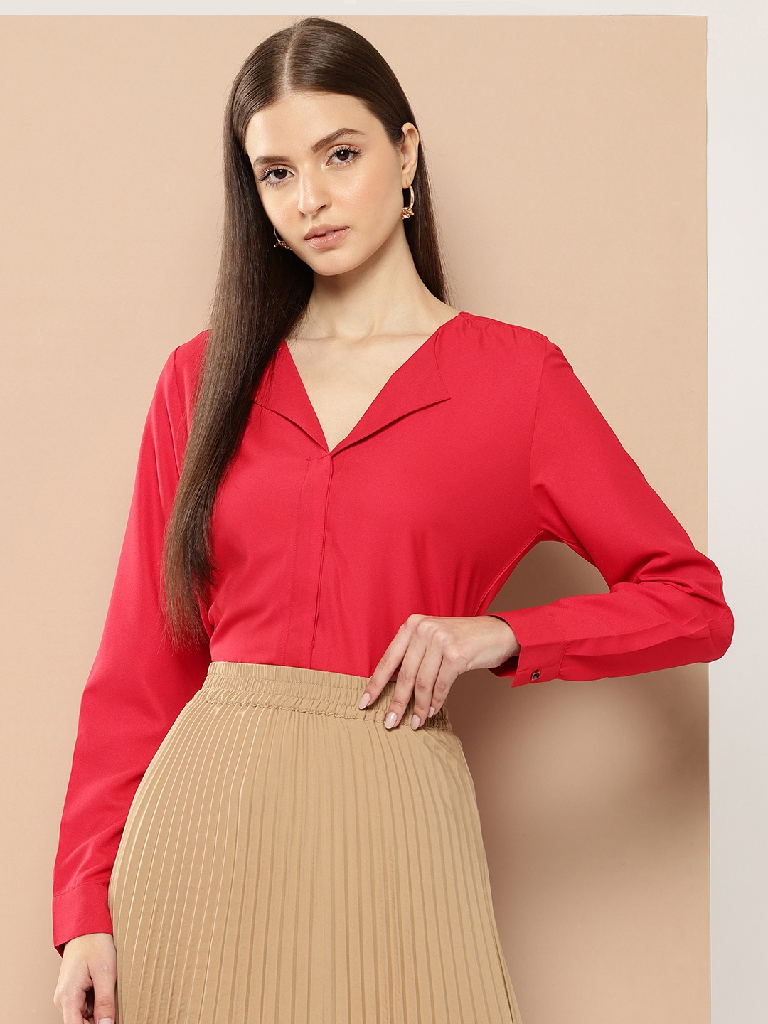 

her by invictus Formal Shirt Style Top, Red