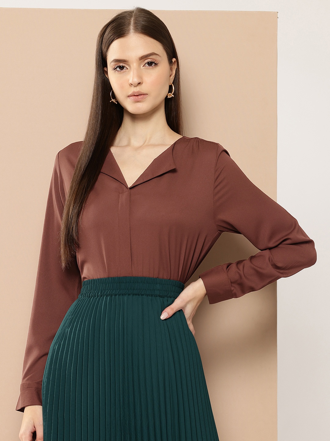 

her by invictus Formal Shirt Style Top, Coffee brown