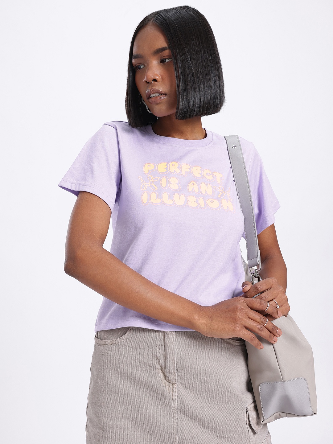 

glitchez Flawed & Fab Typo Print T-shirt, Lavender
