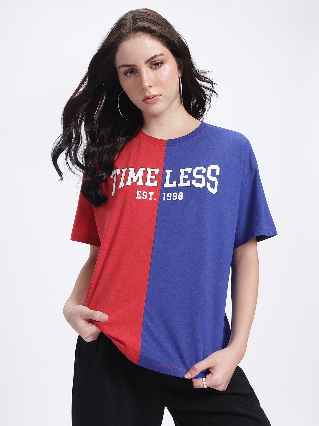 

glitchez Campus Crew Drop-Shoulder Varsity Print T-shirt, Red