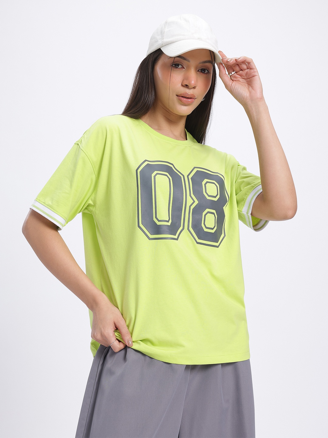 

glitchez Everyday Utility Numeric Print Drop-Shoulder T-shirt, Lime green