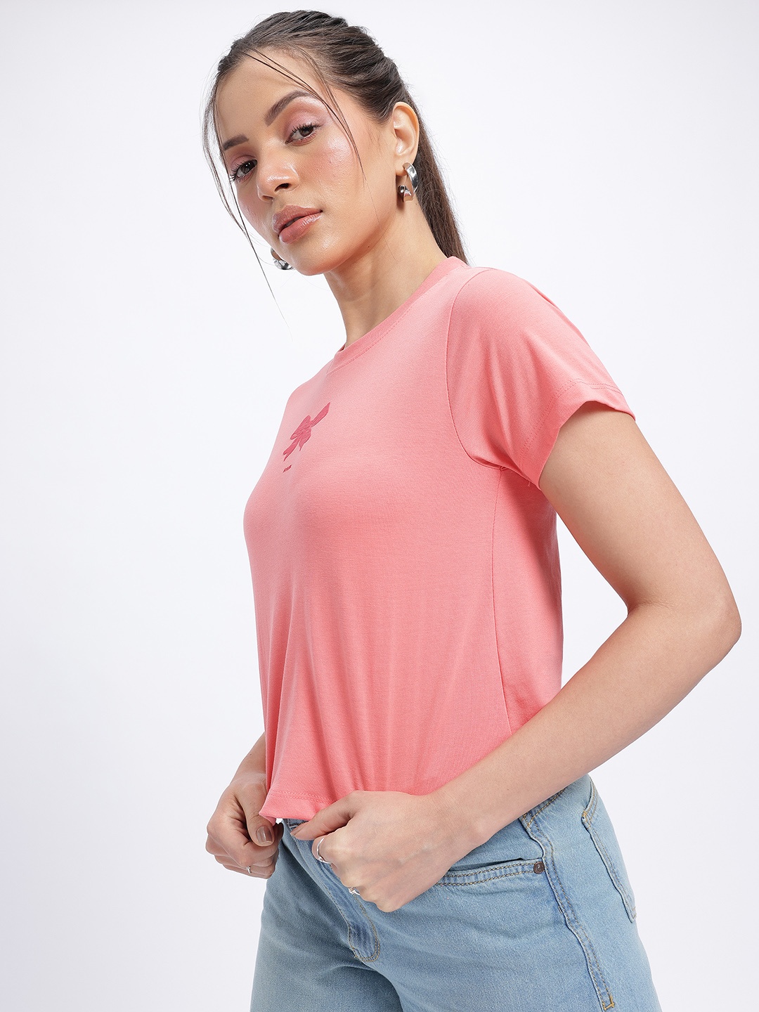 

glitchez Statement Bow Print T-shirt, Pink