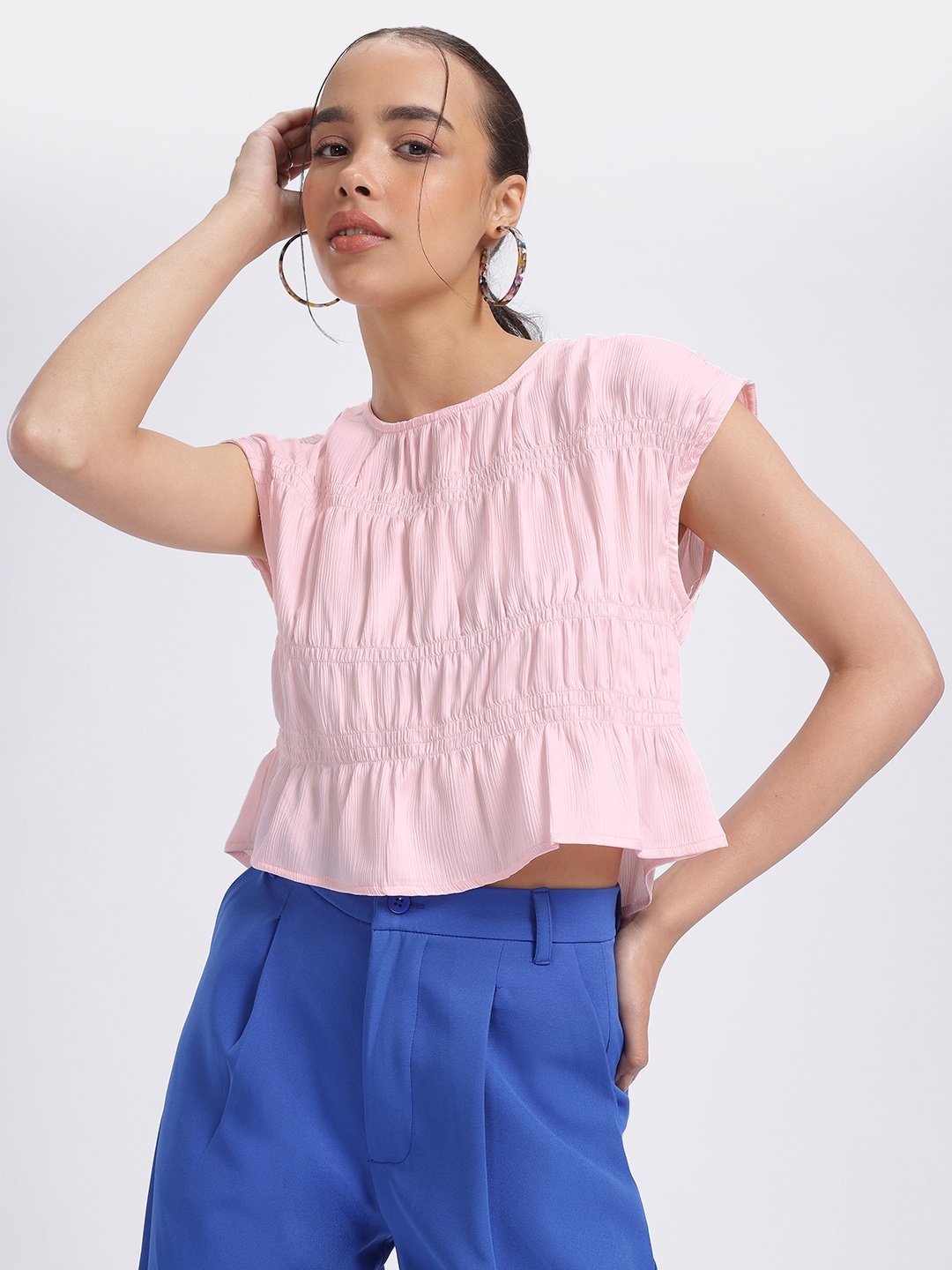 

glitchez Pastel Power Smocked Tiered Top, Pink