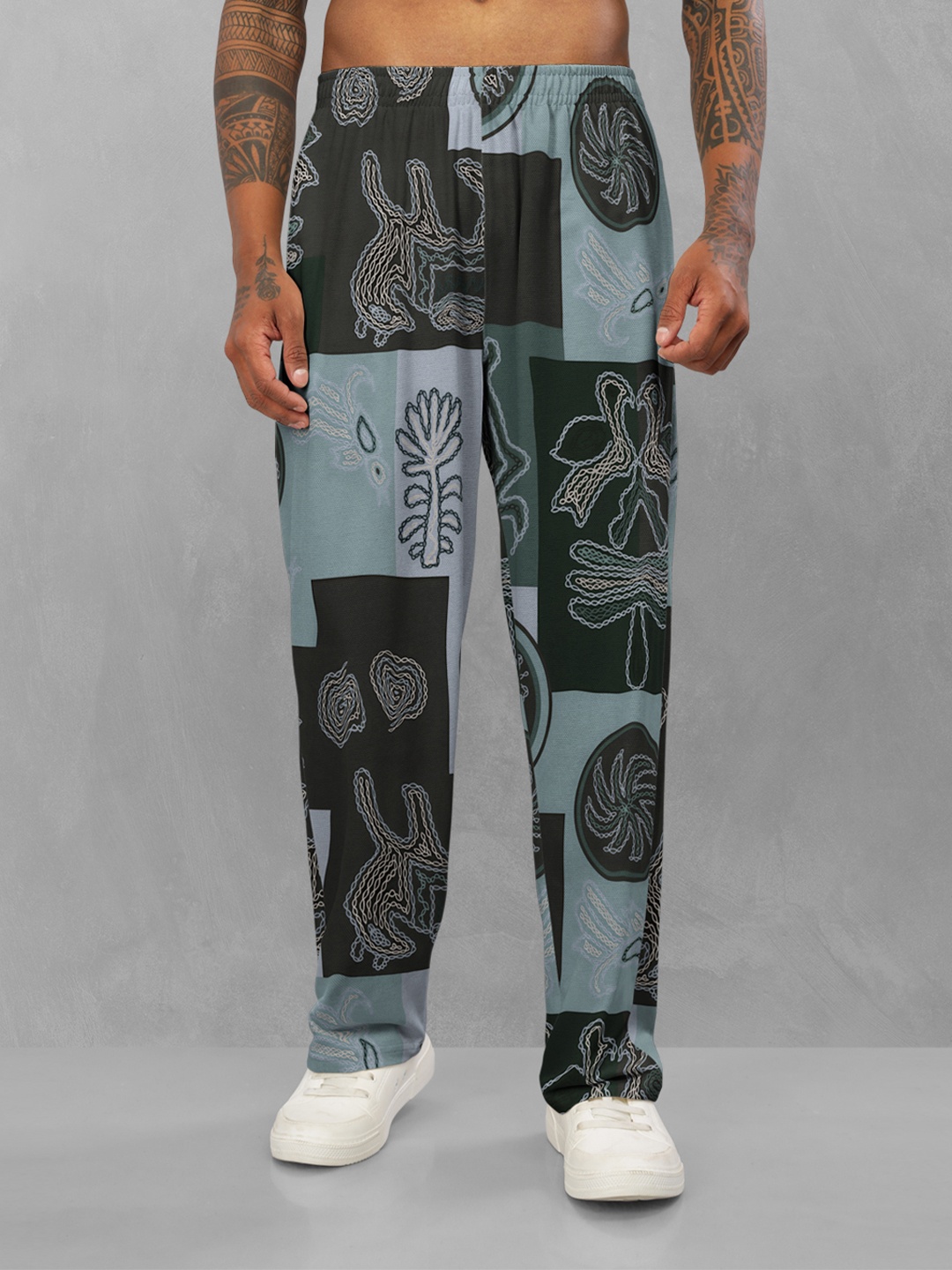 

BULLMER Men Cotton Printed Mid Rise Track Pants, Grey