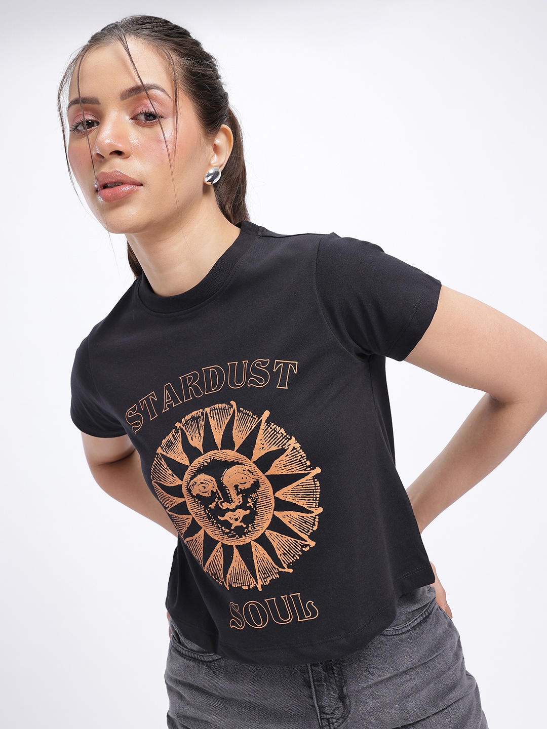 

glitchez Comfort Essentials Printed Regular Fit Tee, Black