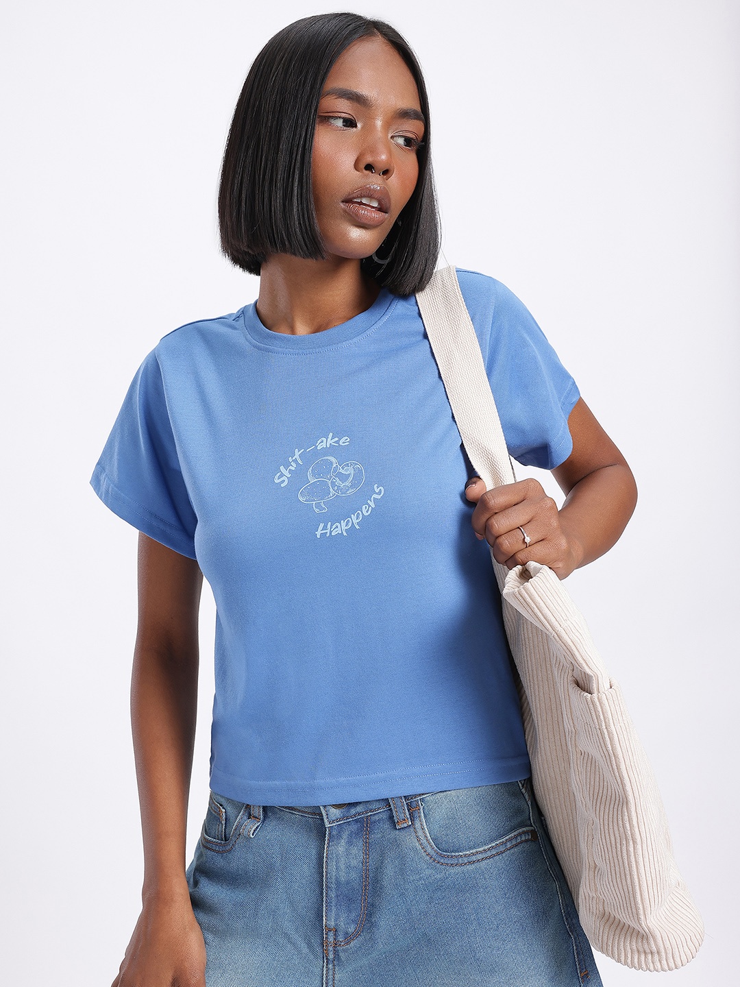 

glitchez Everyday Basic Typo Print T-shirt, Blue