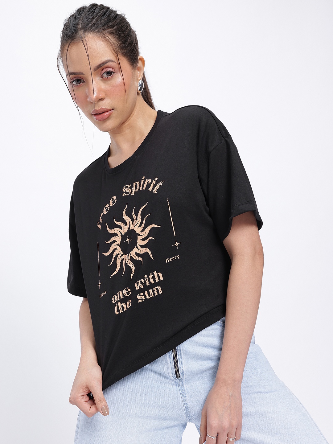 

glitchez Casual Basics Printed Drop-Shoulder T-shirt, Black