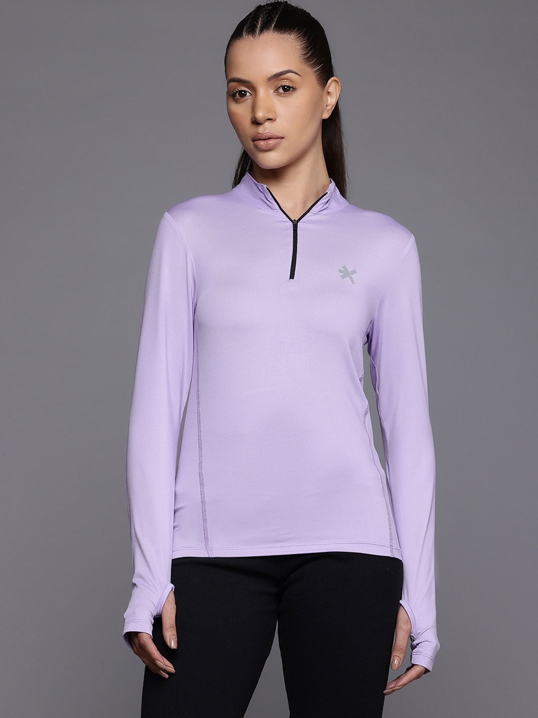 

HRX by Hrithik Roshan Brand Logo Detail Mock Collar Rapid Dry Slim Fit T-shirt, Lavender