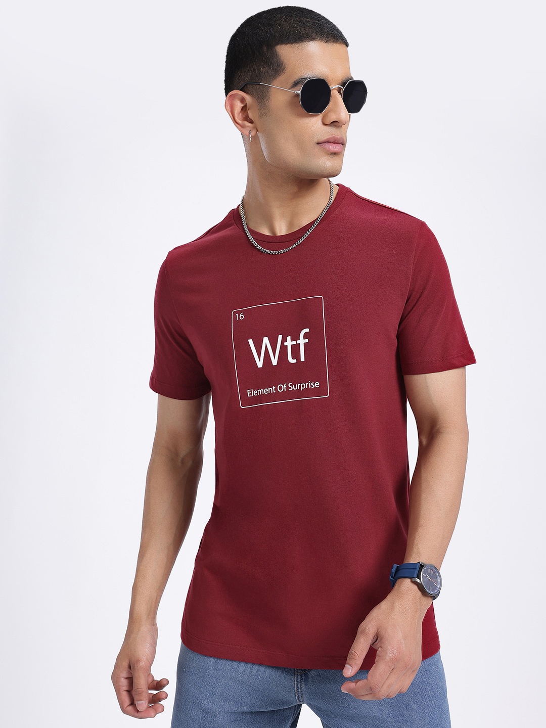 

glitchez Witty Wear Printed Regular Fit T-shirt, Maroon