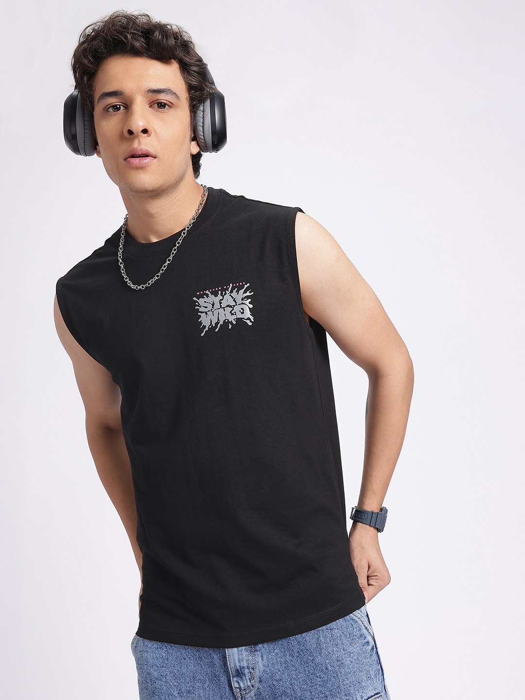 

glitchez Savage Statements Sleeveless Printed T-shirt, Black