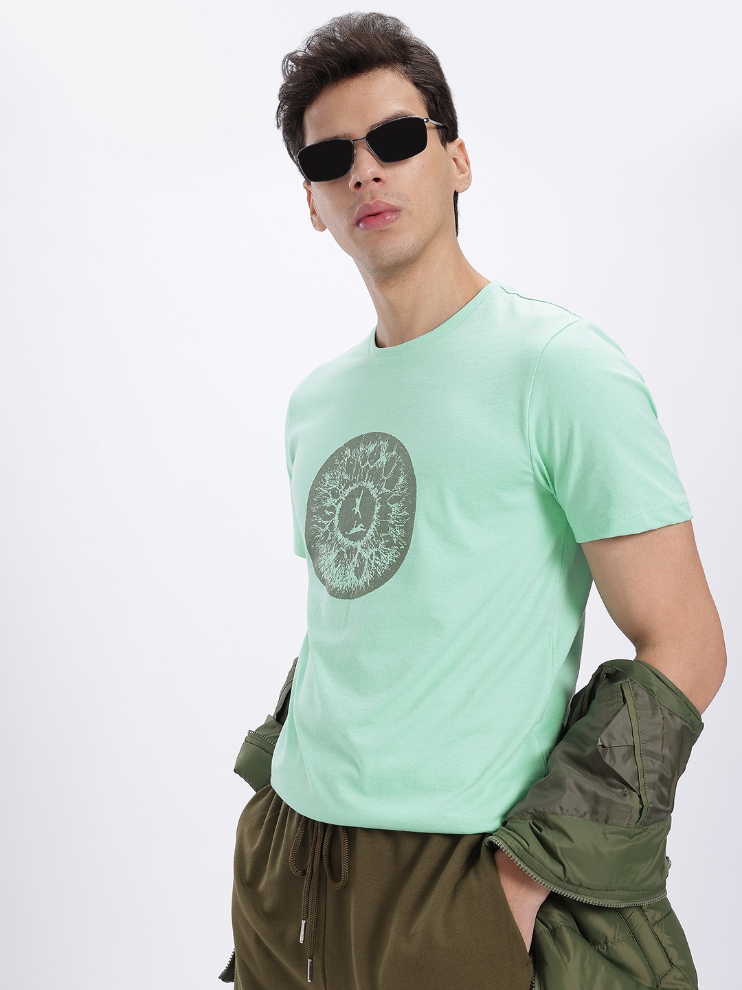 

glitchez Casual Basics Graphic Print T-shirt, Sea green