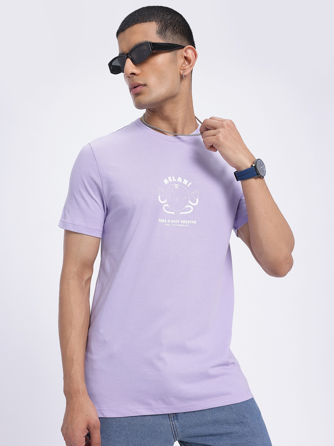 

glitchez Relax Frenzy Printed Regular Fit T-shirt, Lavender