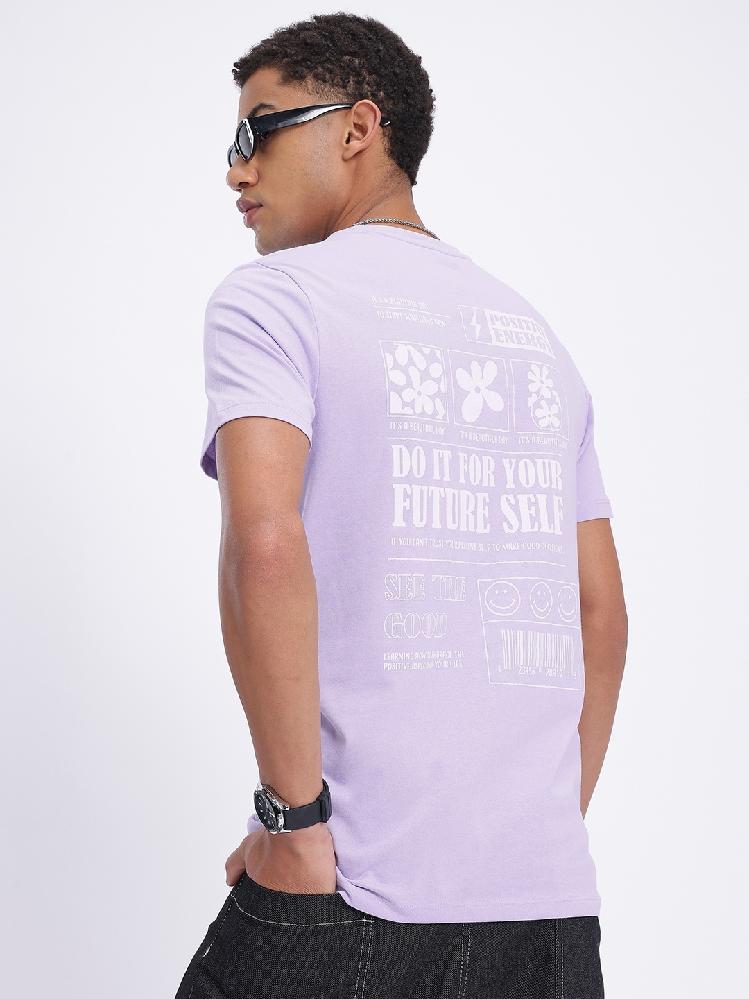 

glitchez Solo Swagger Printed Regular Fit T-shirt, Lavender