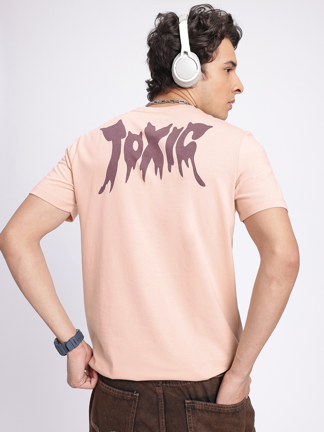 

glitchez Coded Chaos Printed Regular Fit T-shirt, Peach