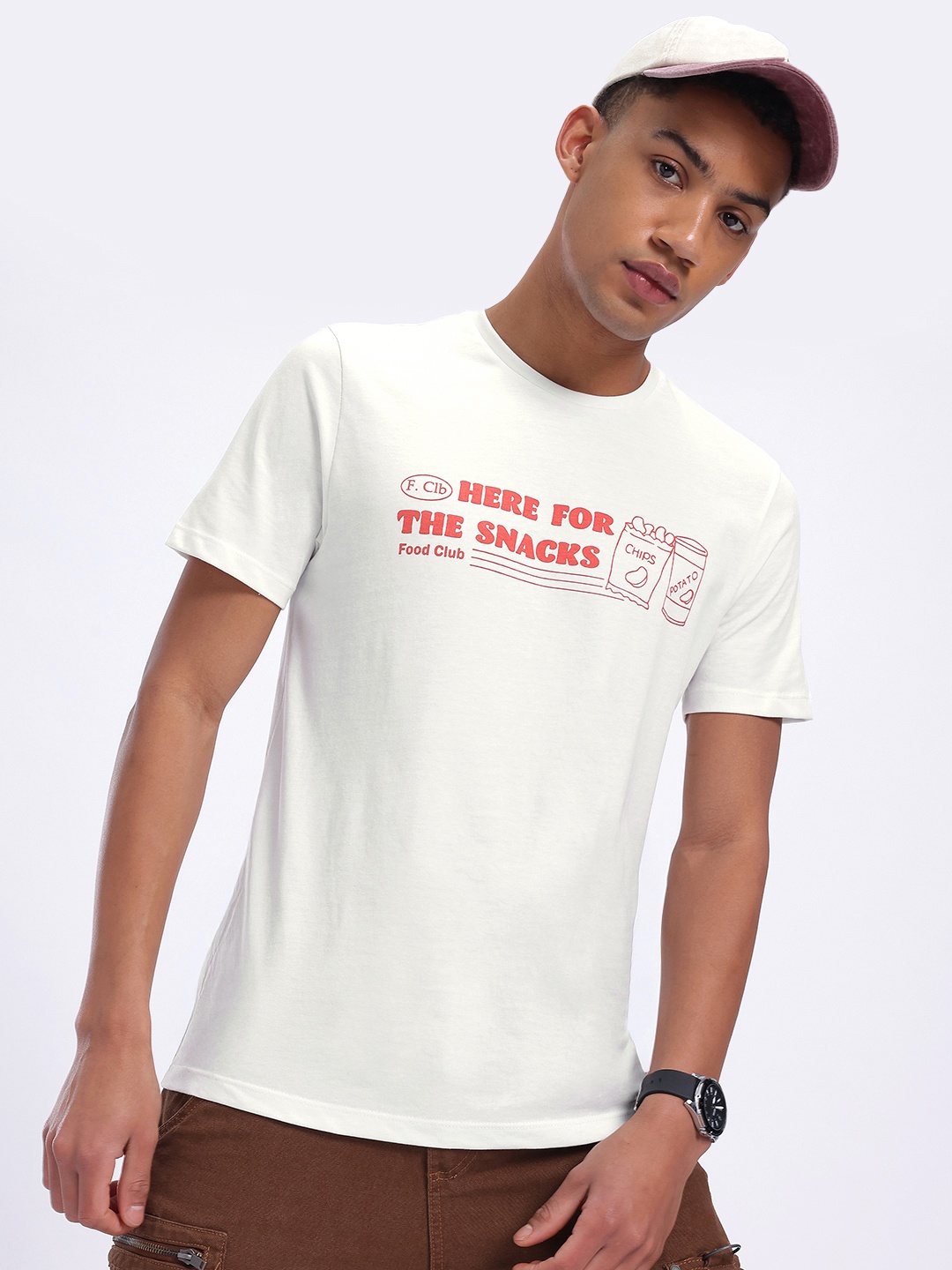 

glitchez Snack Mode On Typography Printed T-shirt, White