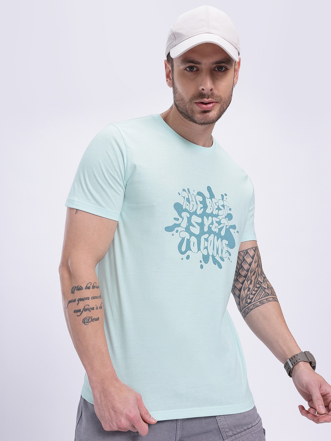 

glitchez Future Glow Typography Printed T-shirt, Blue