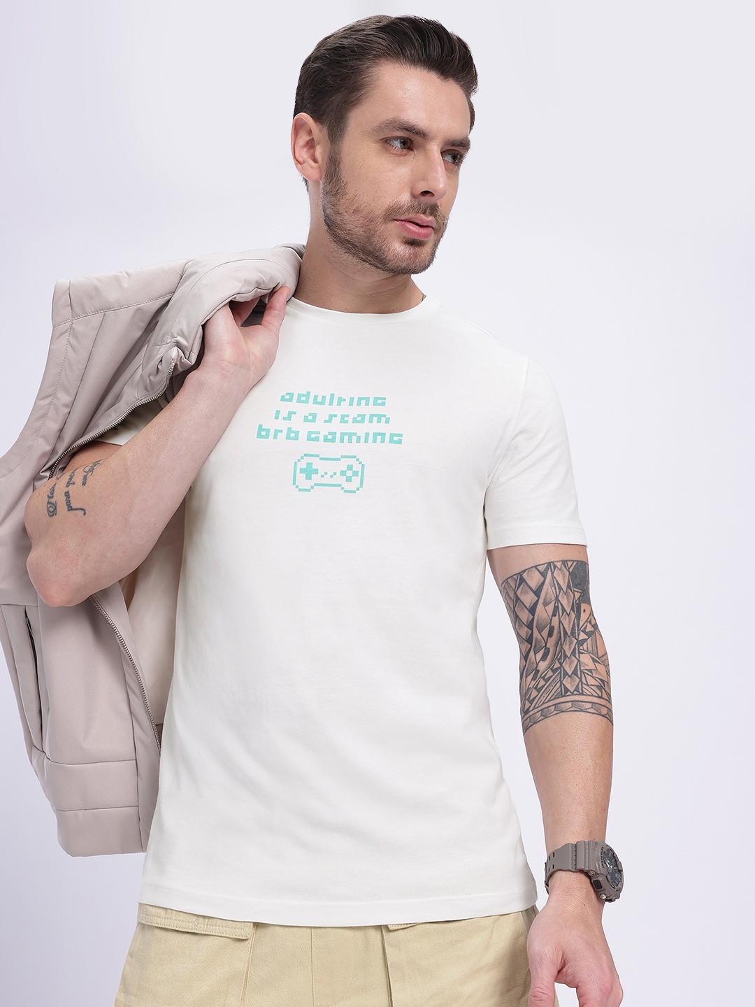 

glitchez Pixelated Perfection Typography Printed T-shirt, White
