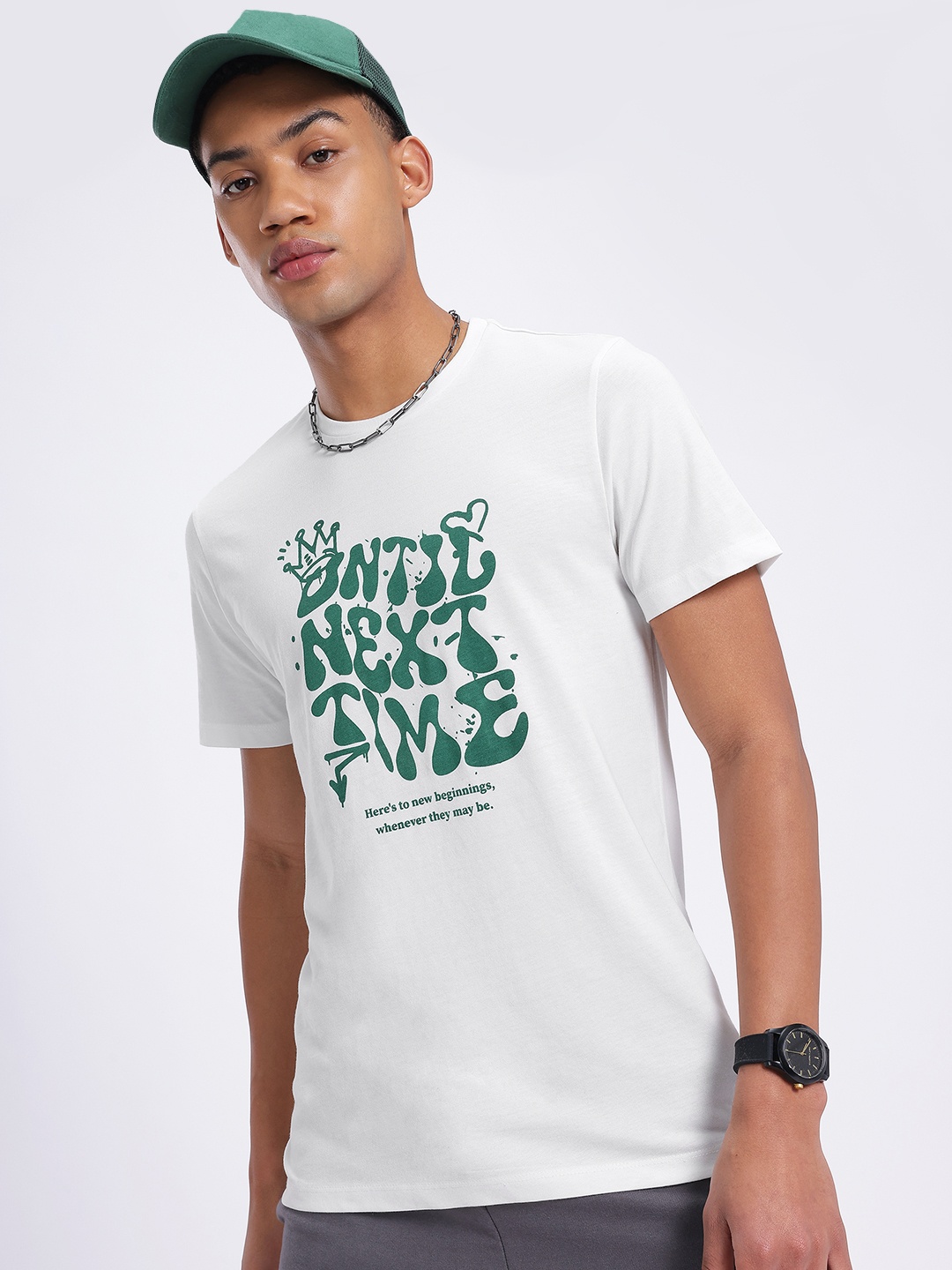 

glitchez Worth Embracing Typo Print Regular Fit T-shirt, White
