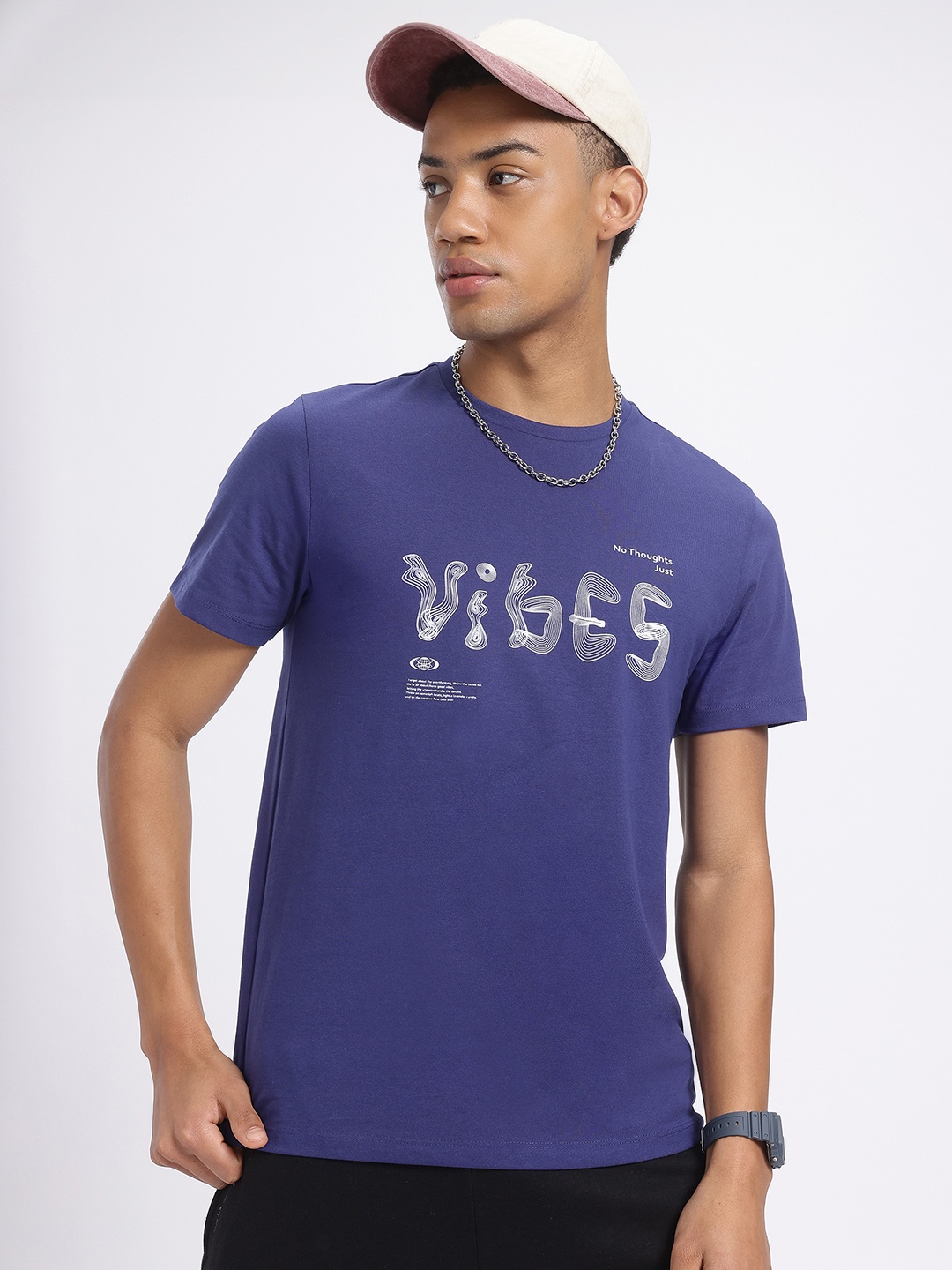 

glitchez Vibe Check Only Printed T-shirt, Purple