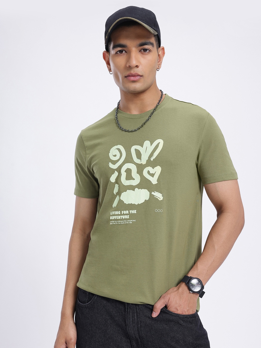 

glitchez Fun With Doodling Regular Fit T-shirt, Olive