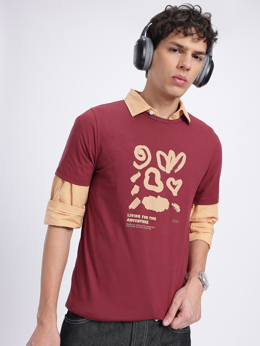 

glitchez Quirky Print T-shirt, Maroon