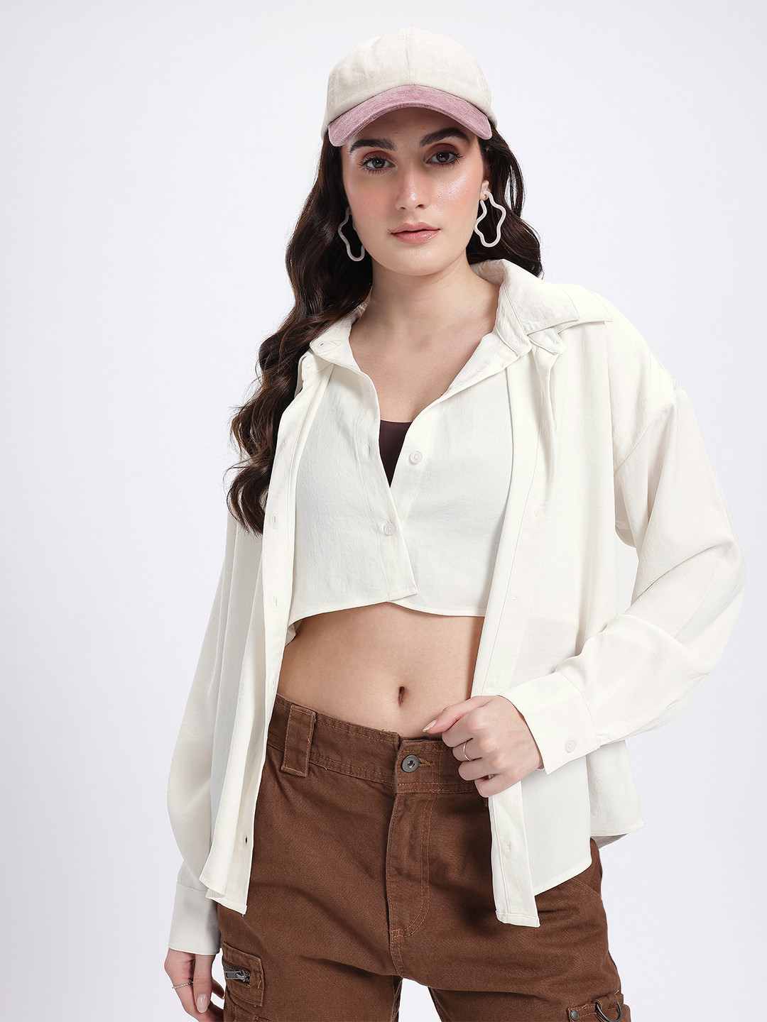 

glitchez Stacked Statement Attached Shirt Relaxed Fit Shirt, Off white