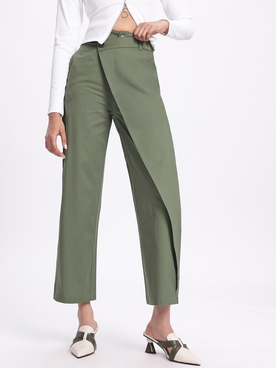

glitchez Wrap & Slay High Rise Pareo Korean Pants, Olive