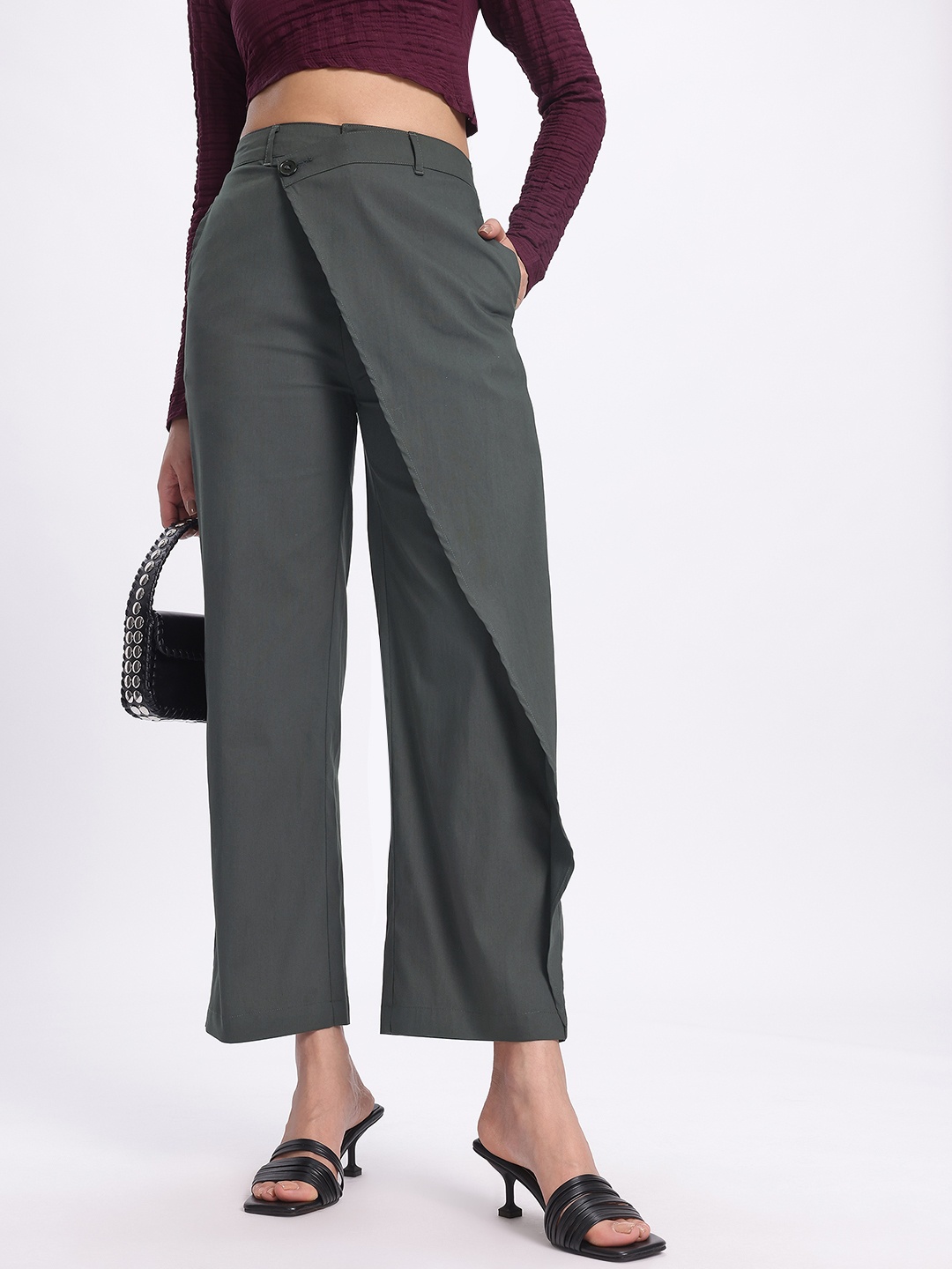 

glitchez Seoul Sleek High Rise Pareo Korean Pants, Charcoal