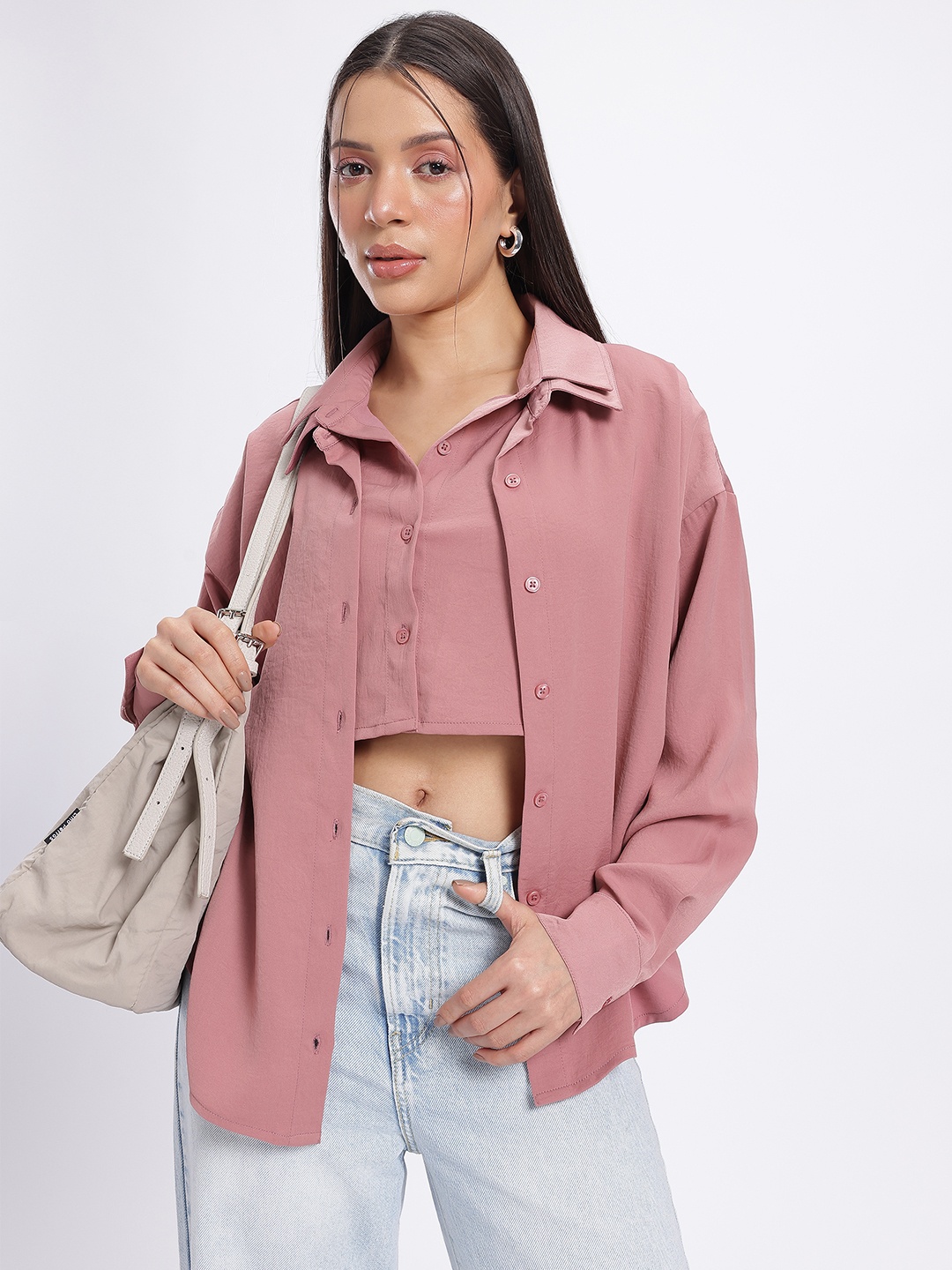 

glitchez Twinset Twist Attached Shirt Relaxed Fit Shirt, Rose
