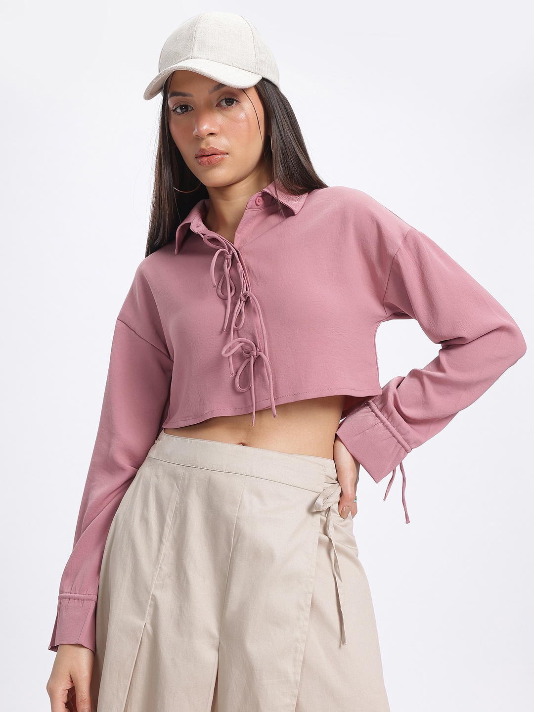 

glitchez Rose Unwind Tie-Up Detailed Crop T-Shirt