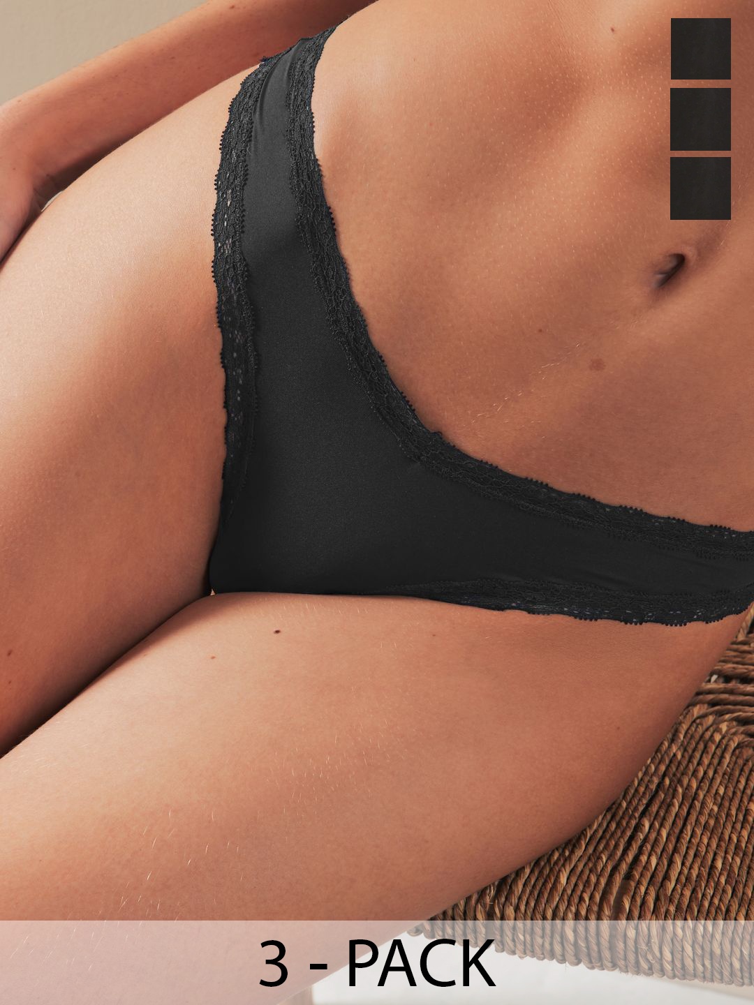 

NEXT Women Pack of 3 Low Rise Lace Hipster Briefs, Black