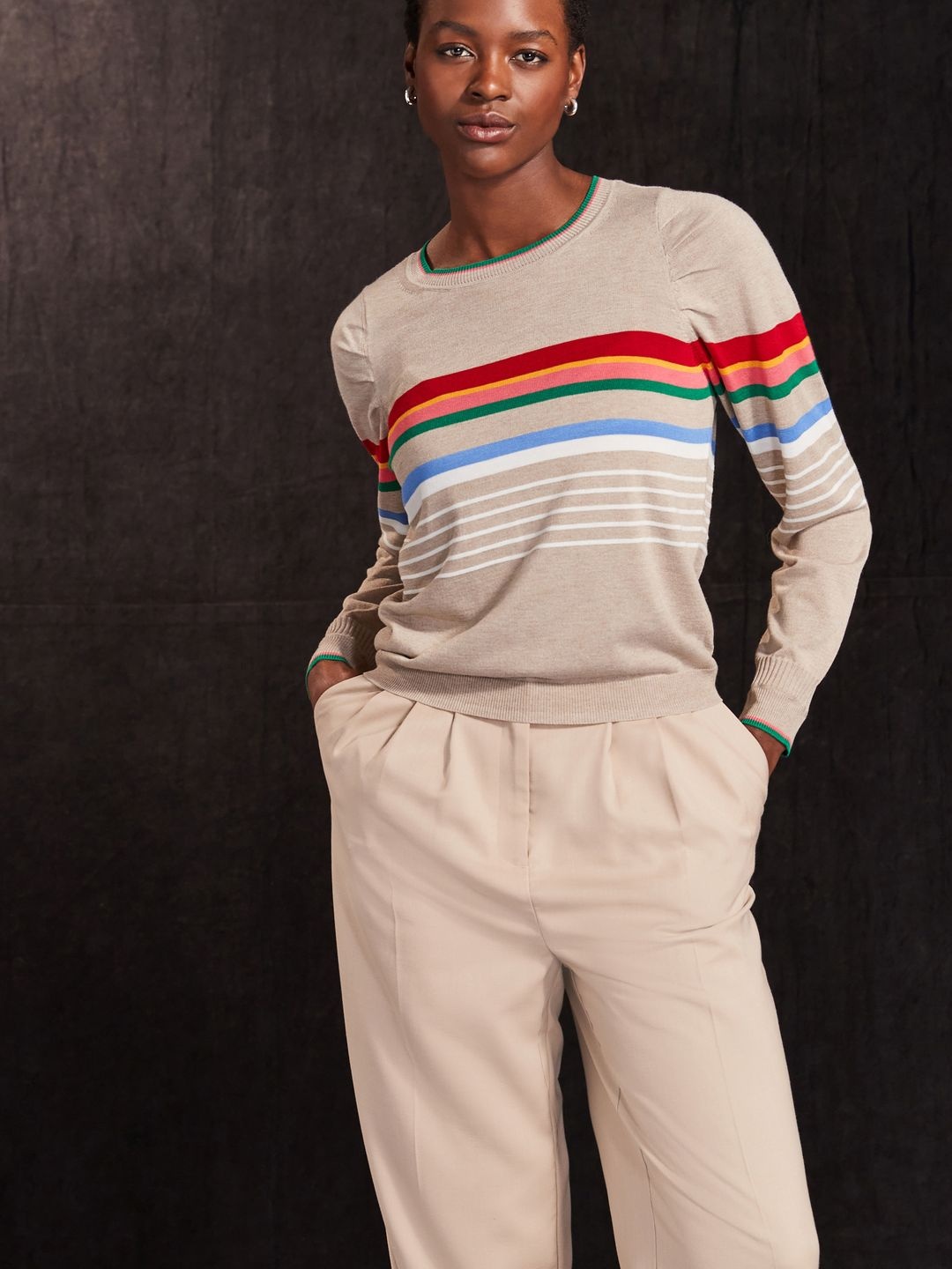 

NEXT Striped Pullover Sweater, Beige