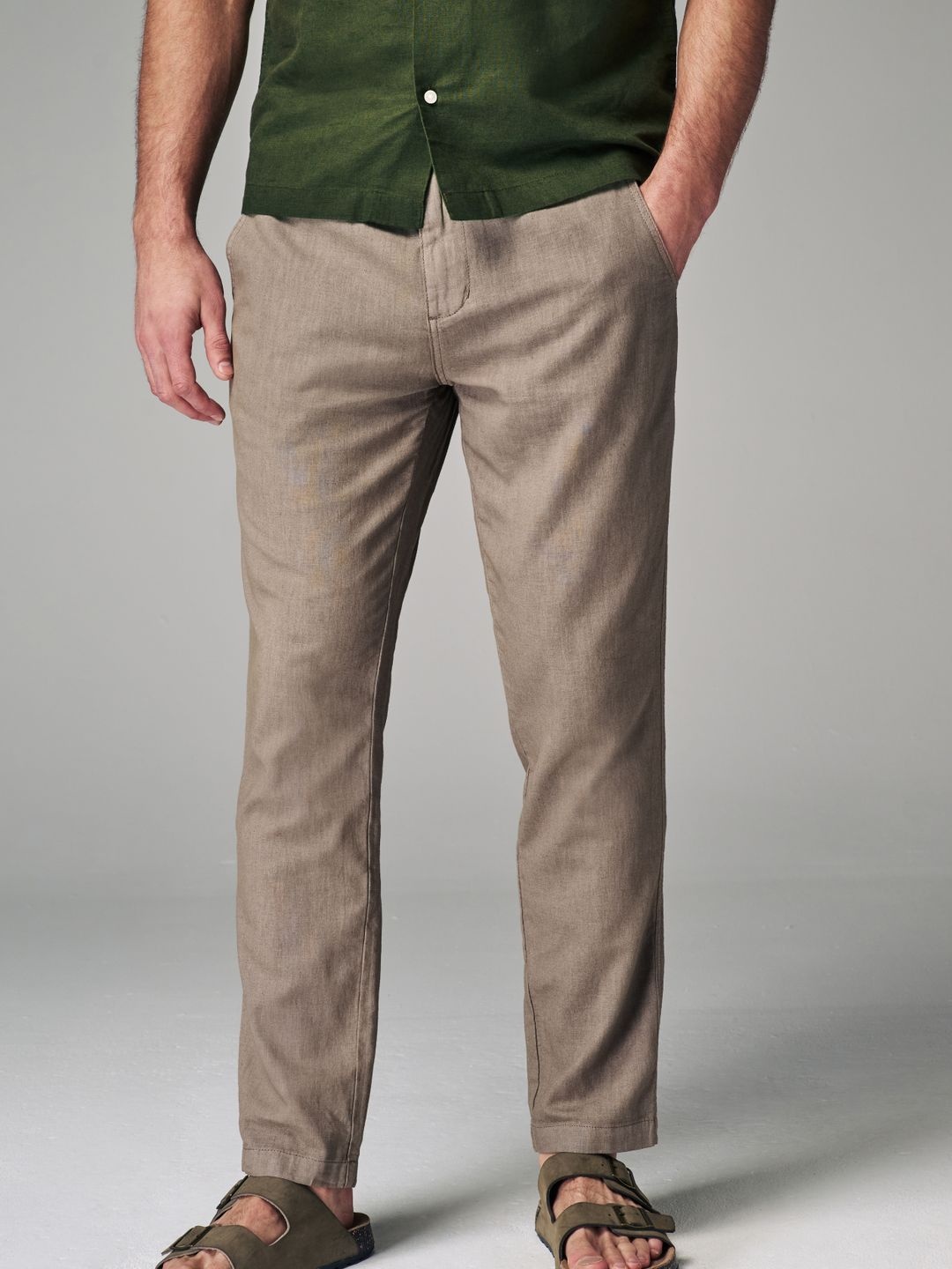 

NEXT Men Linen-Cotton Slim Fit Trousers, Grey
