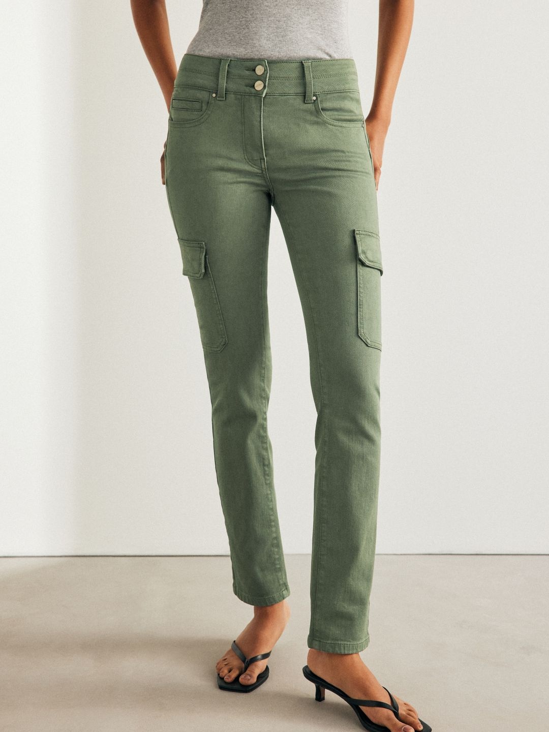 

NEXT Women Slim Fit Stretchable Cargo Jeans, Green