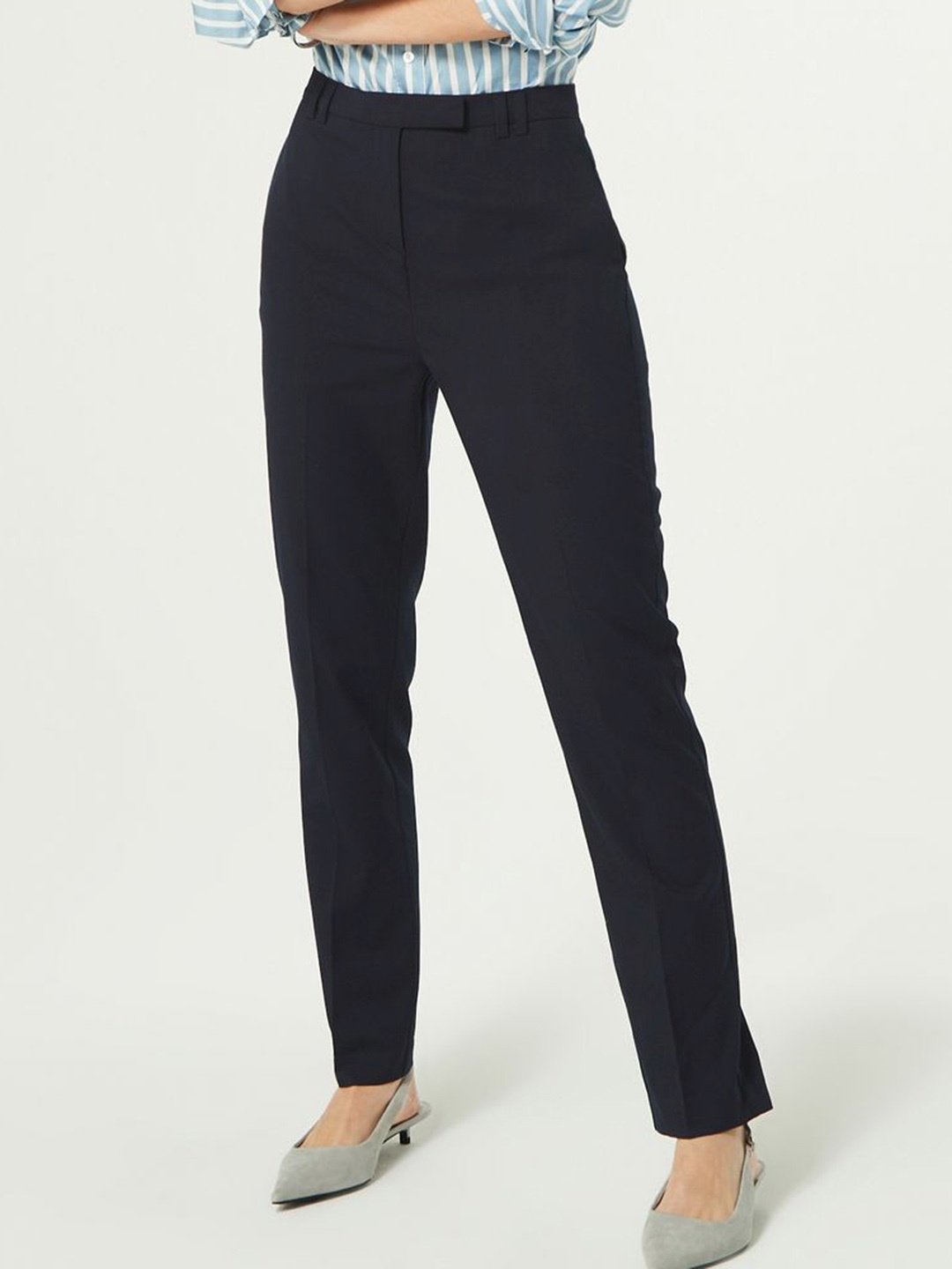 

NEXT Women Slim Fit Formal Trousers, Navy blue