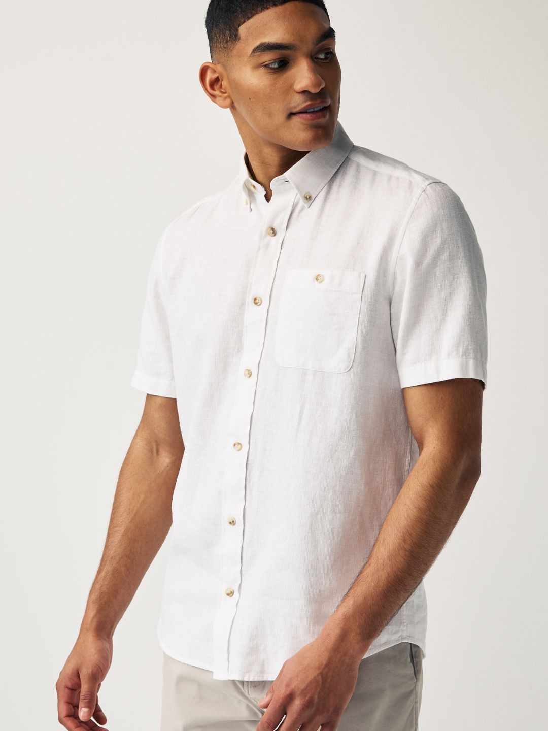 

NEXT Linen Cotton Opaque Casual Shirt, White