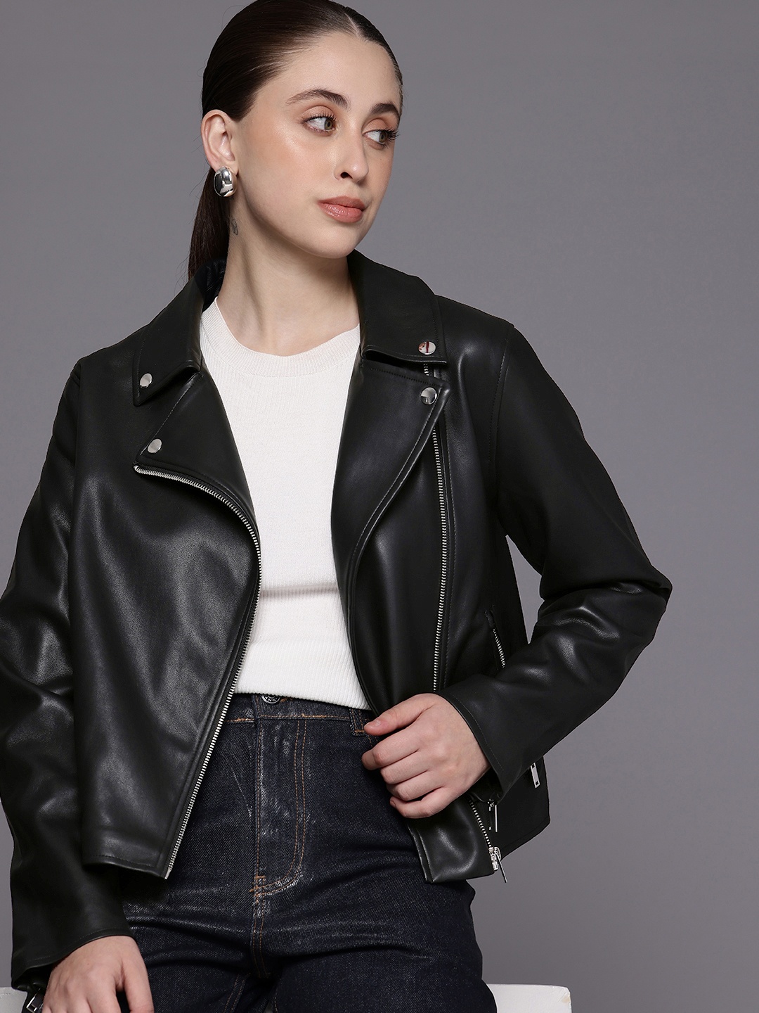 

NEXT Lapel Collar Biker Jacket, Black