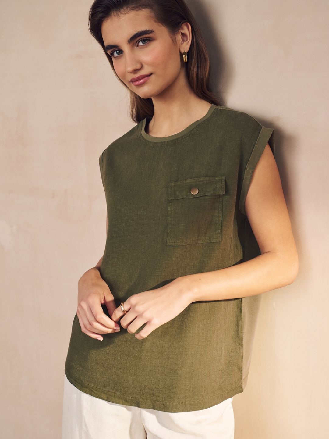 NEXT Chest Pocket Sleeveless Regular Top, Olive