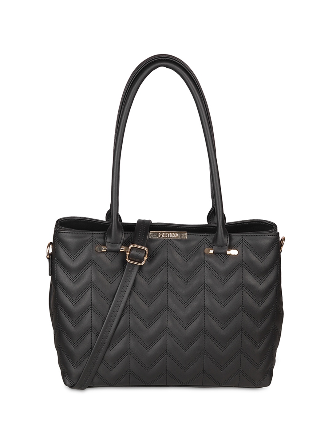 

Metro Women Textured Structured Shoulder Bag, Black