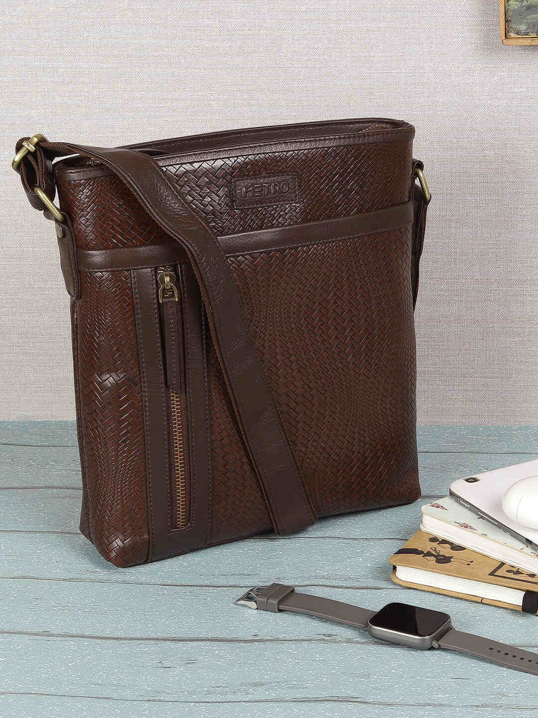 

Metro Women Textured Structured Leather Shoulder Bag, Brown