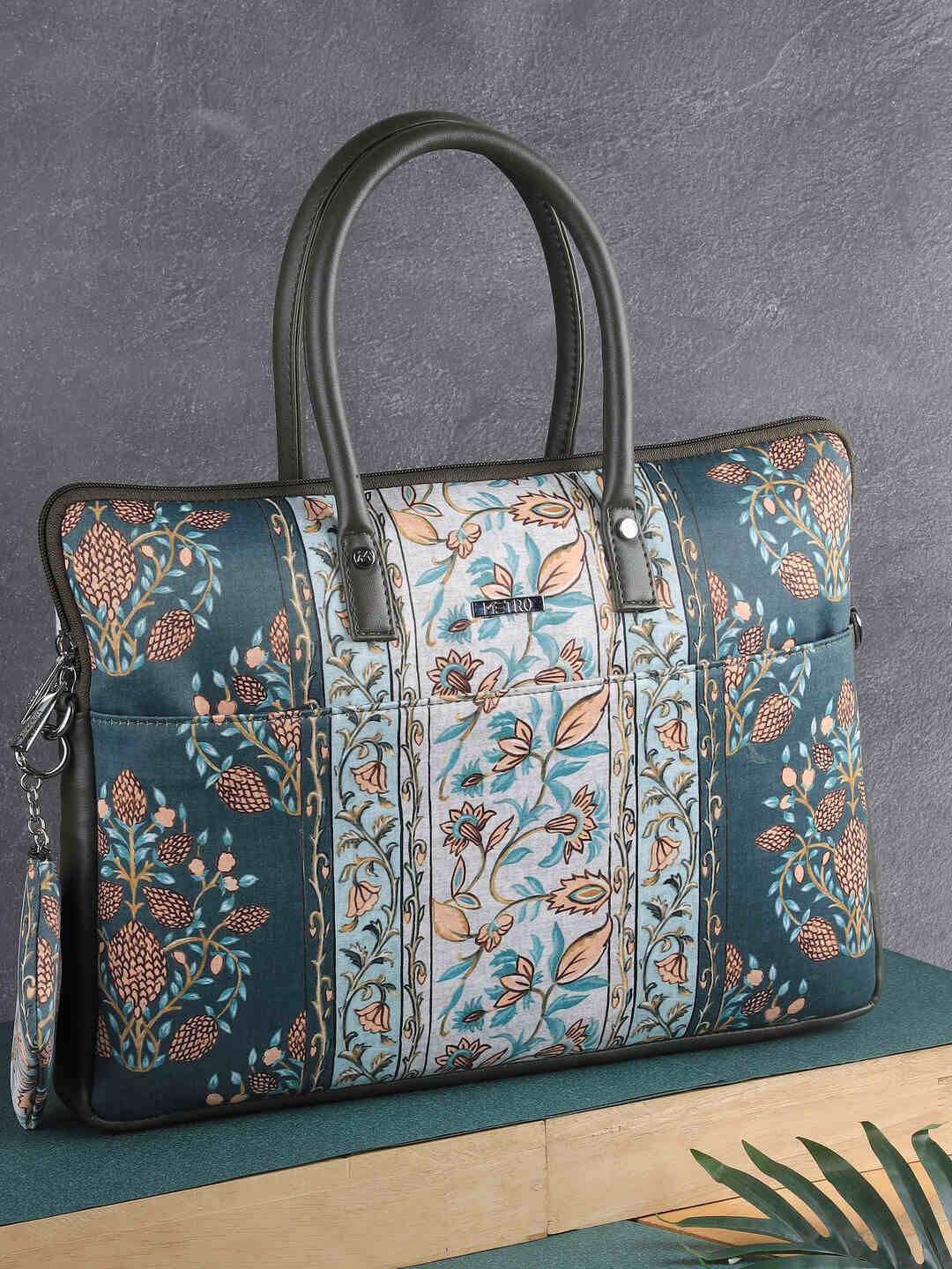 

Metro Women Floral Printed Structured Handheld Bag, Green