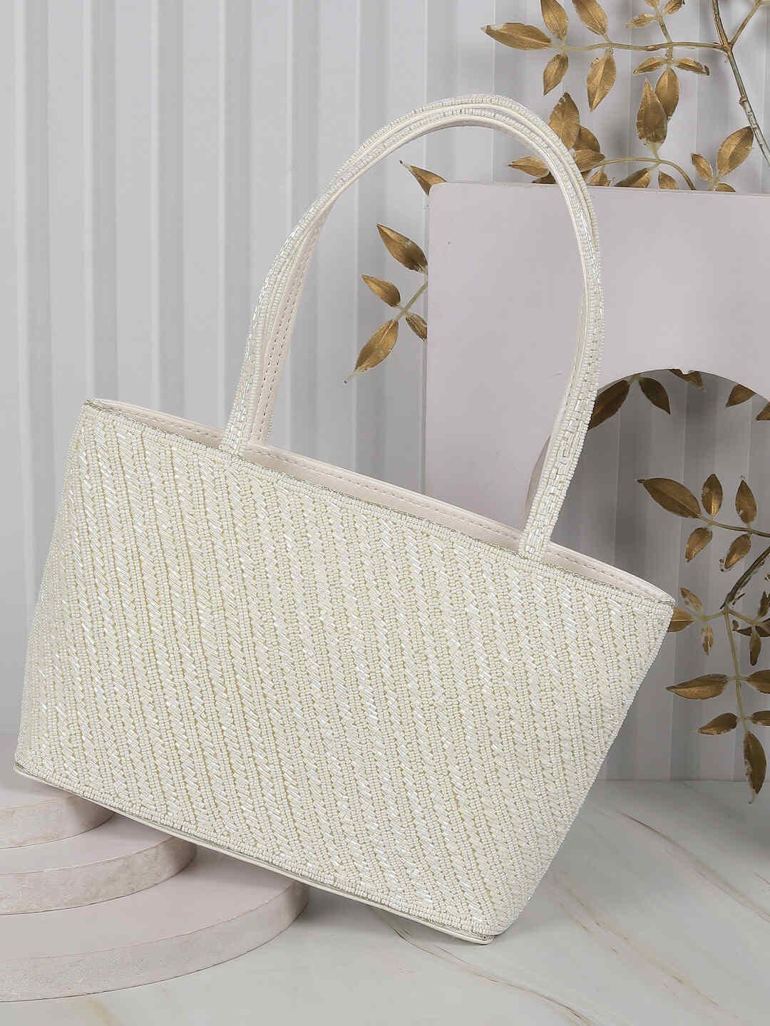 

Metro Women Textured Structured Handheld Bag, Off white