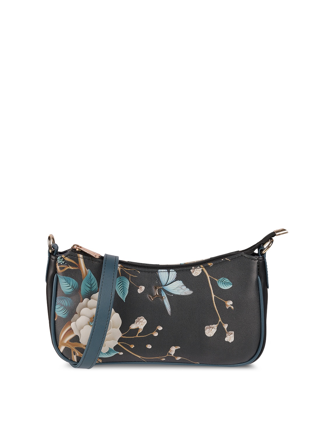

Mochi Women Floral Printed Bowling Sling Bag, Black