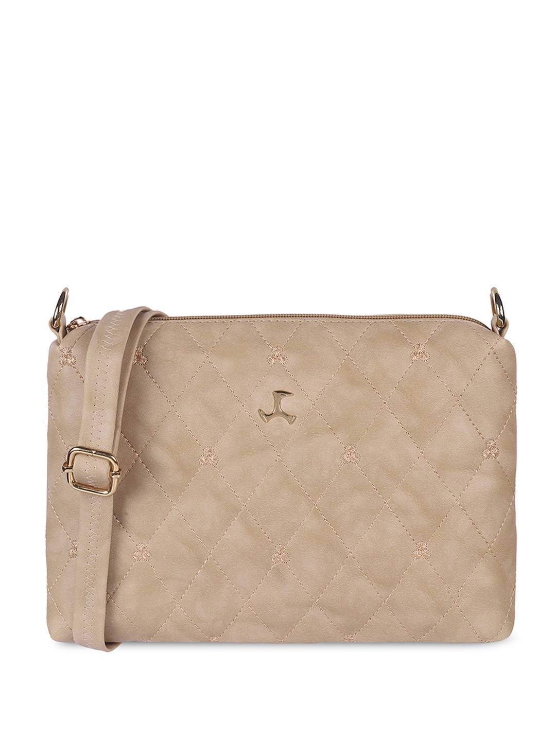 

Mochi Women Textured Structured Sling Bag, Beige