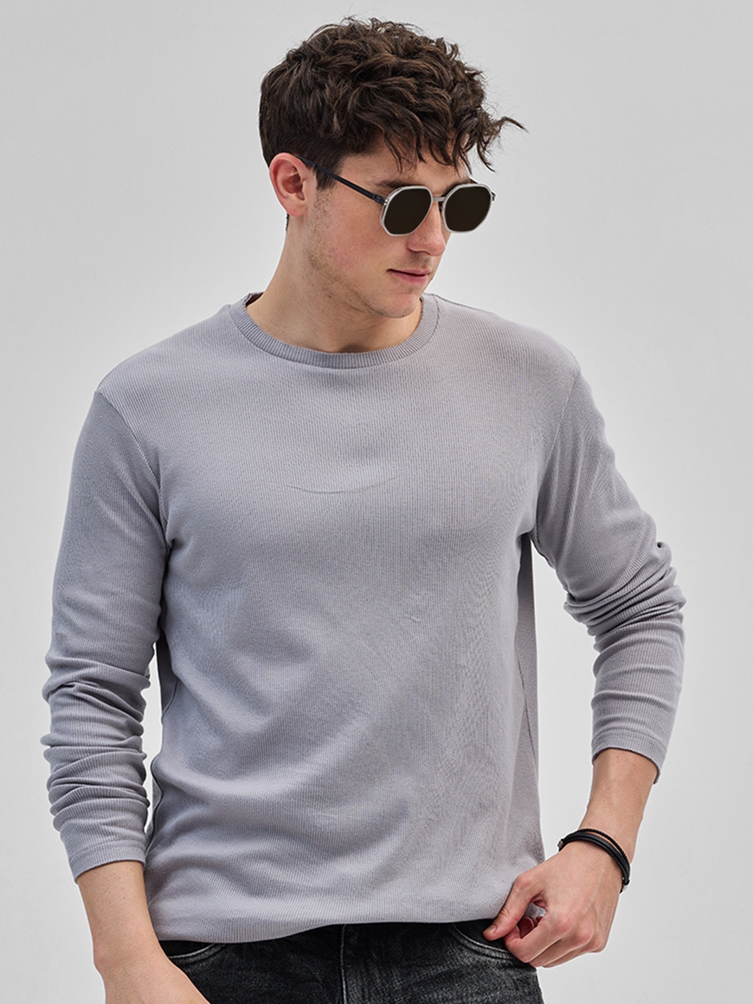 

Snitch Pure Cotton Long Sleeves T-Shirt, Grey