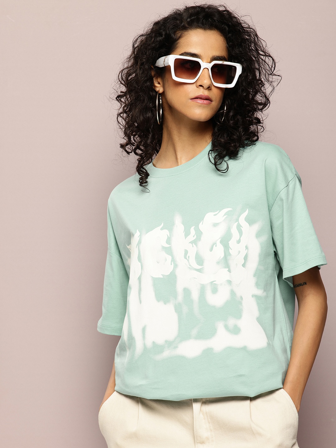 

Kook N Keech Disney Printed Drop-Shoulder Sleeves Oversized T-shirt, Sea green