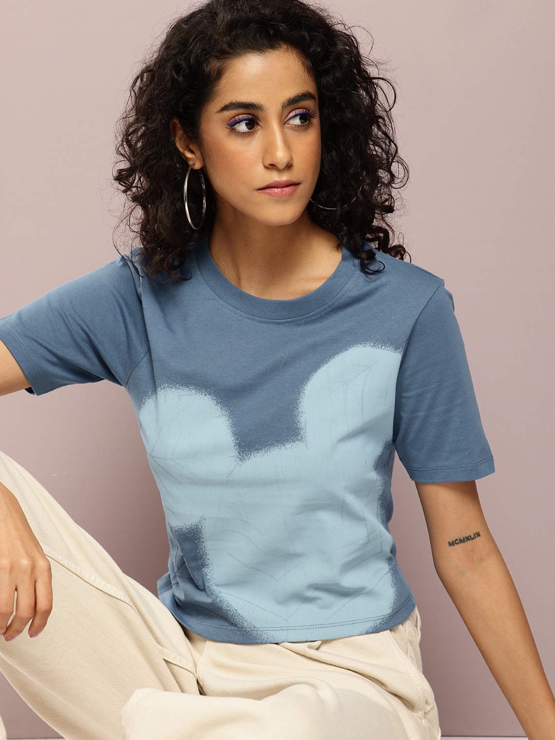 Kook N Keech Disney Mickey Mouse Printed Crop T-shirt, Blue