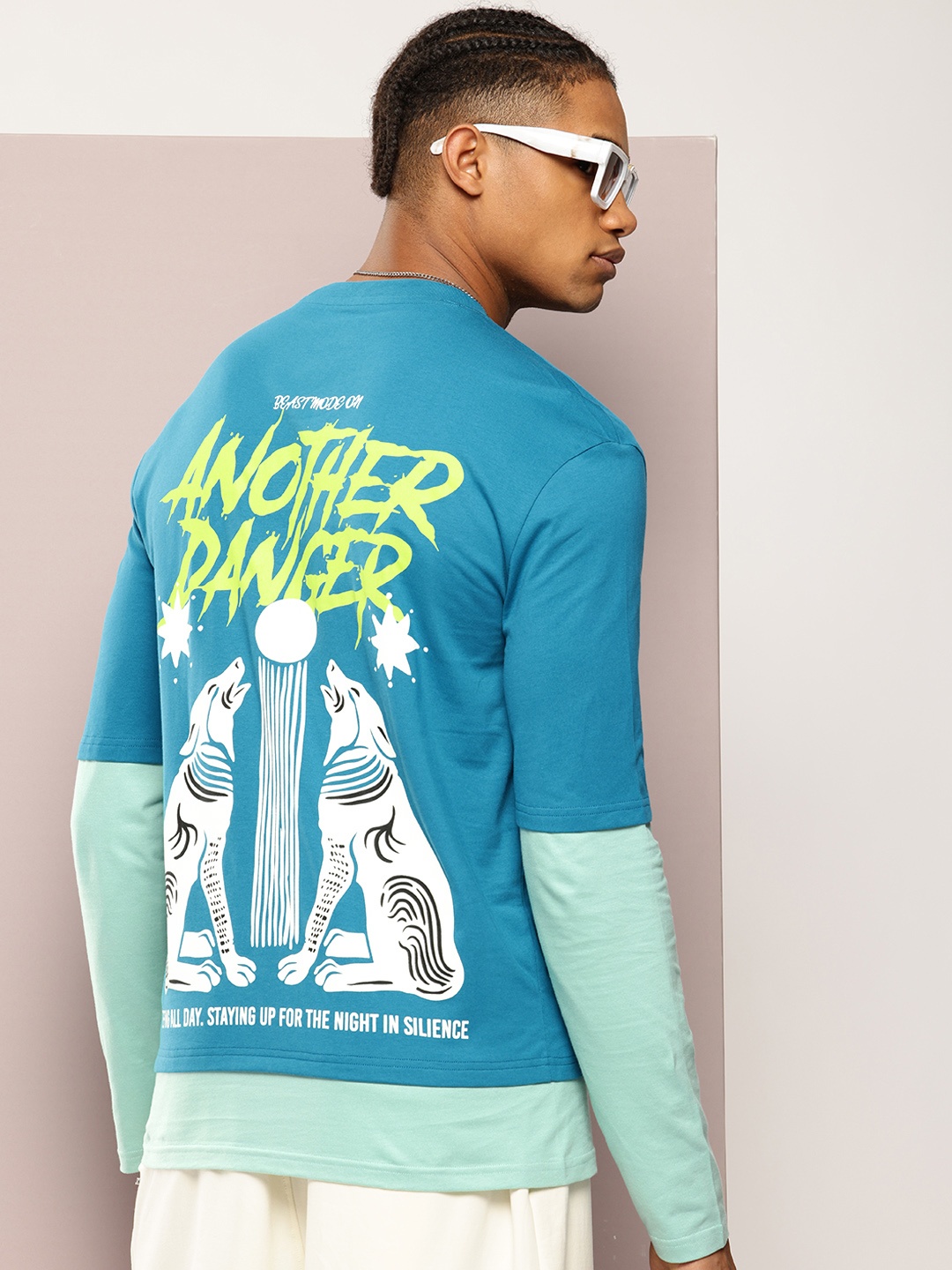 

Kook N Keech Typography Printed Layered Sleeves T-shirt, Teal