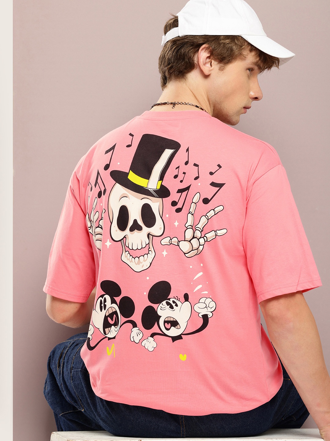 

Kook N Keech Disney Men Mickey Mouse Printed Oversized T-shirt, Pink