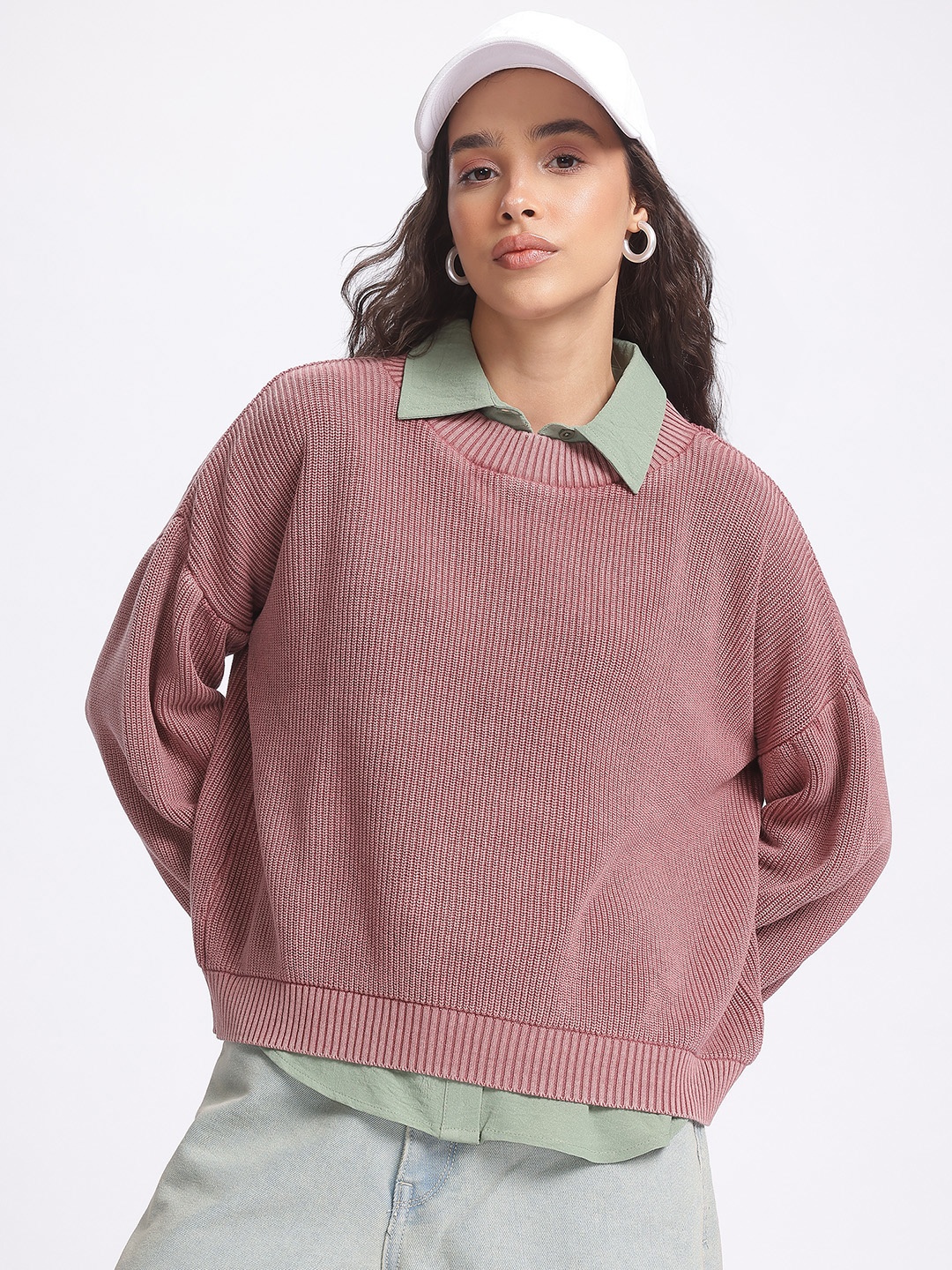 

glitchez Outdoor Essentials Ribbed Oversized Pullover, Rose